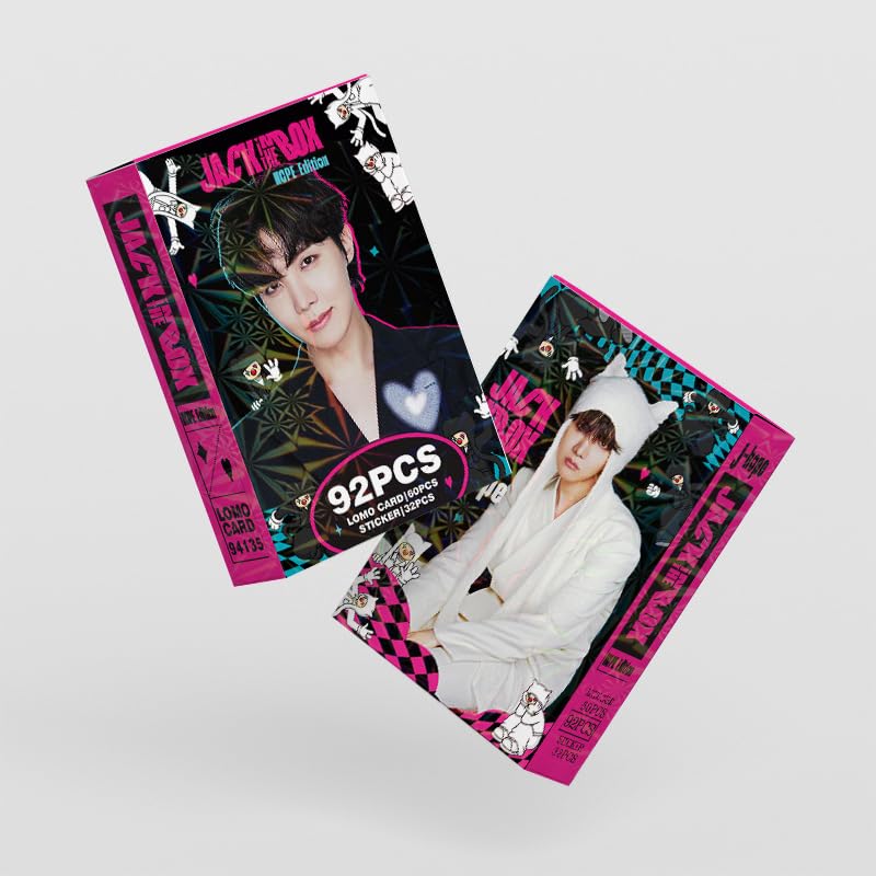 Kpop Star merch 92 PCS JHOPE Personal Album Peripheral Small Card Double-sided LOMO Cards, 60 PCS Photocards and 32 PCS Music Stickers
