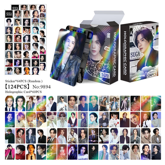 124 Pcs Laser Cards SUGA Photocards Album AgustD Merch 60 Pcs Lomo Cards And 64 Pcs Stickers