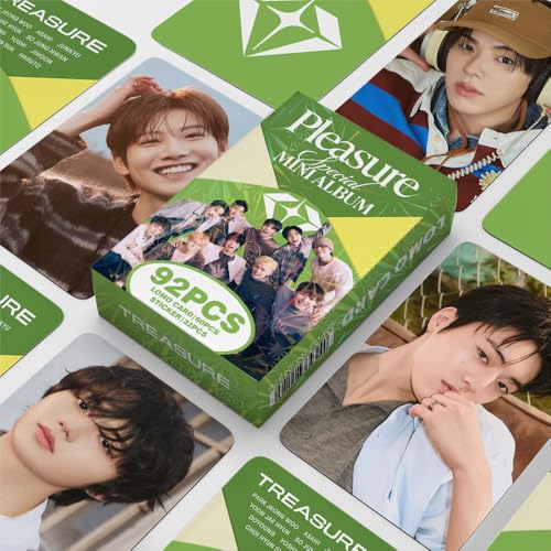 92 PCS Small Cards TREASURE kpop New Album PLEASURE Greeting Cards Star 60 PCS Photo Cards And 32 PCS Stickers, Lomo Cards, Photocards