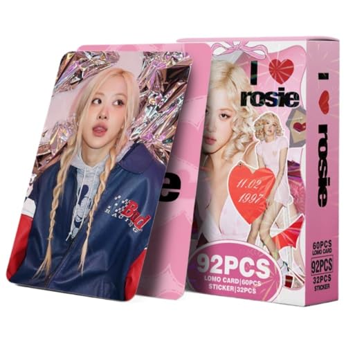92 Pcs Black And Pink Kpop ROSE Album ROSIE Merch 60 Pcs Lomo Cards And 32 Pcs Music  Stickers
