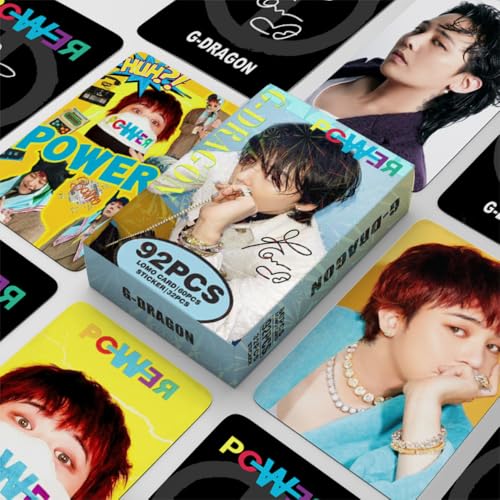 92 PCS Kpop bigbang G-Dragon Kwon Photo Cards 32 PCS stickers and 60 PCS reeting cards double sided Lomo Cards, Photocards