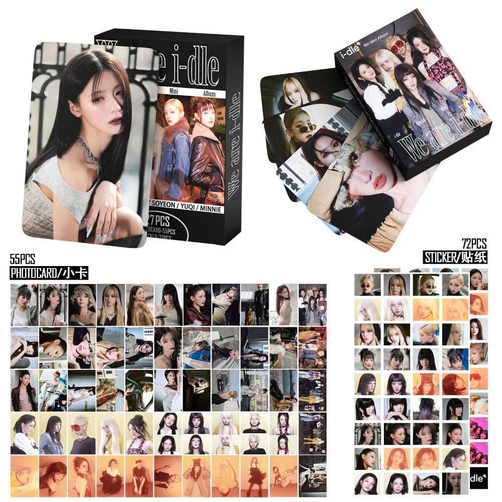 127Pcs IDLE Photocards Album WE ARE Merch Song Yuqi Ye Shuhua MINNIE Tian Xiaojuan Zhao Meiyan 55 Pcs Lomo Cars And 77 Pcs Stickers