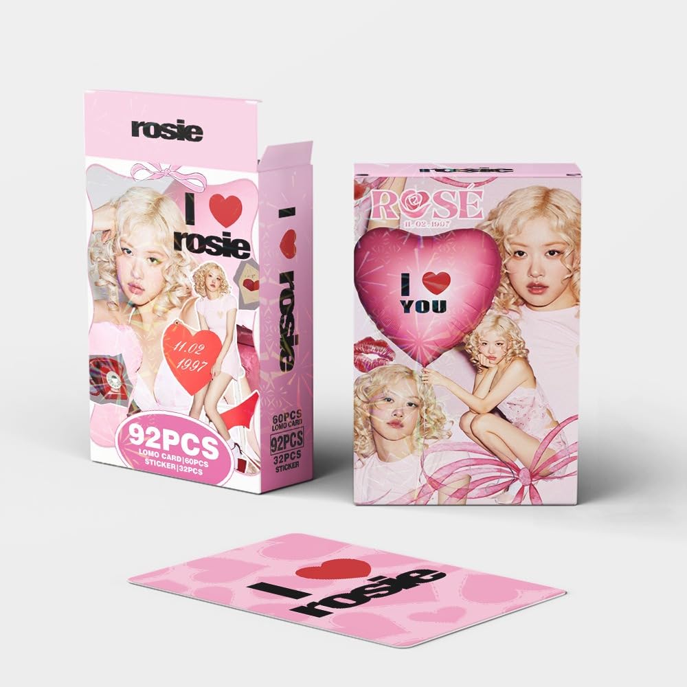 92 Pcs Black And Pink Kpop ROSE Album ROSIE Merch 60 Pcs Lomo Cards And 32 Pcs Music  Stickers
