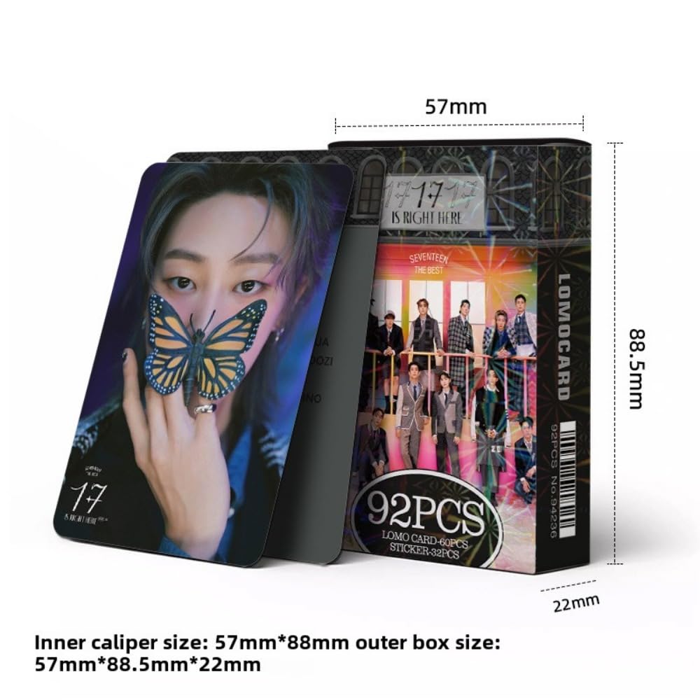 SEVENTEEN Photocards 92 PCS LOMO Cards SEVENTEEN Kpop Album 17 IS RIGHT HERE Merch, 60Pcs Lomo Cards And 32 Pcs Music, Stickers