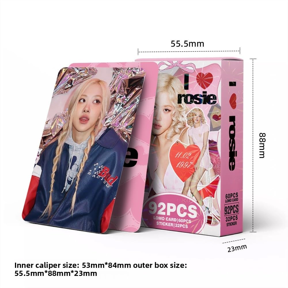 92 Pcs Black And Pink Kpop ROSE Album ROSIE Merch 60 Pcs Lomo Cards And 32 Pcs Music  Stickers