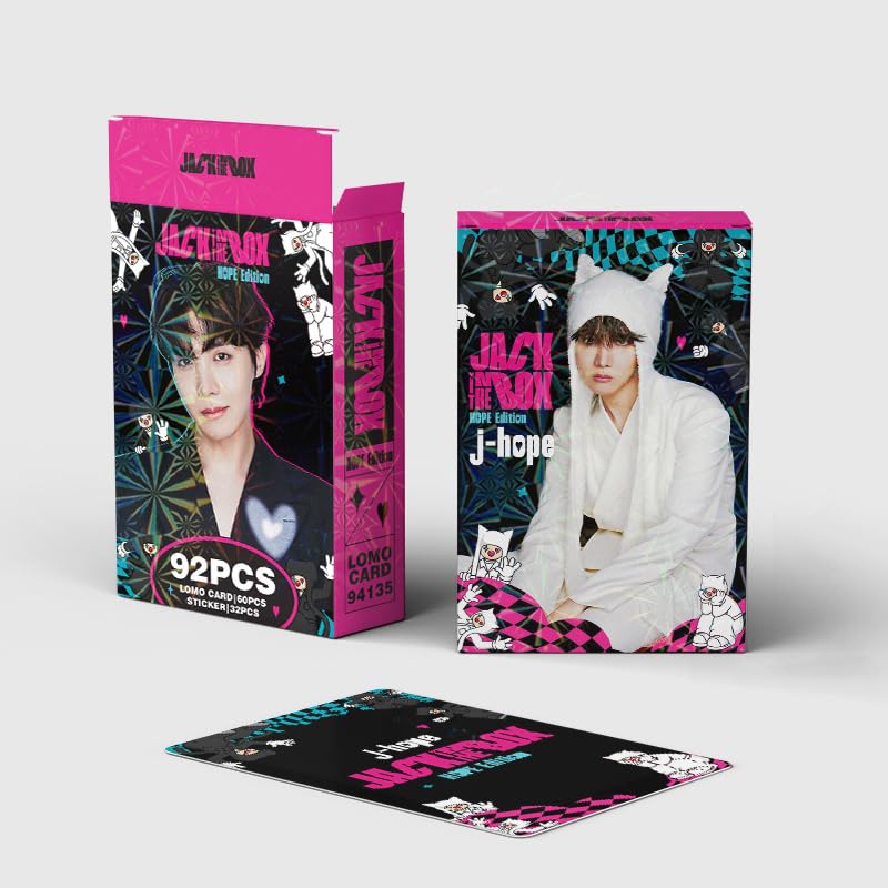 Kpop Star merch 92 PCS  JHOPE Personal Album Peripheral Small Card Double-sided LOMO Cards, 60 PCS Photocards and 32 PCS Music Stickers