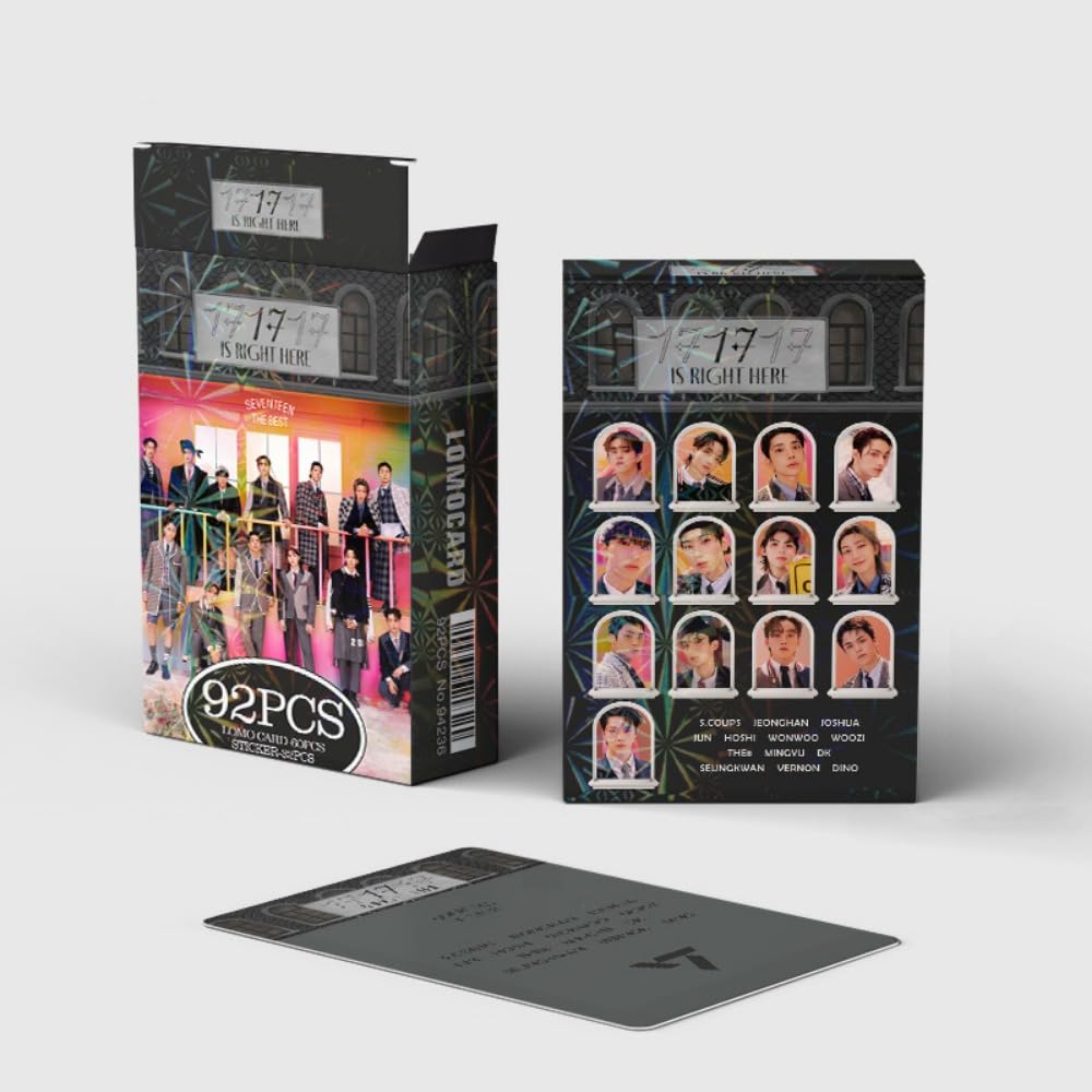SEVENTEEN Photocards 92 PCS LOMO Cards SEVENTEEN Kpop Album 17 IS RIGHT HERE Merch, 60Pcs Lomo Cards And 32 Pcs Music, Stickers