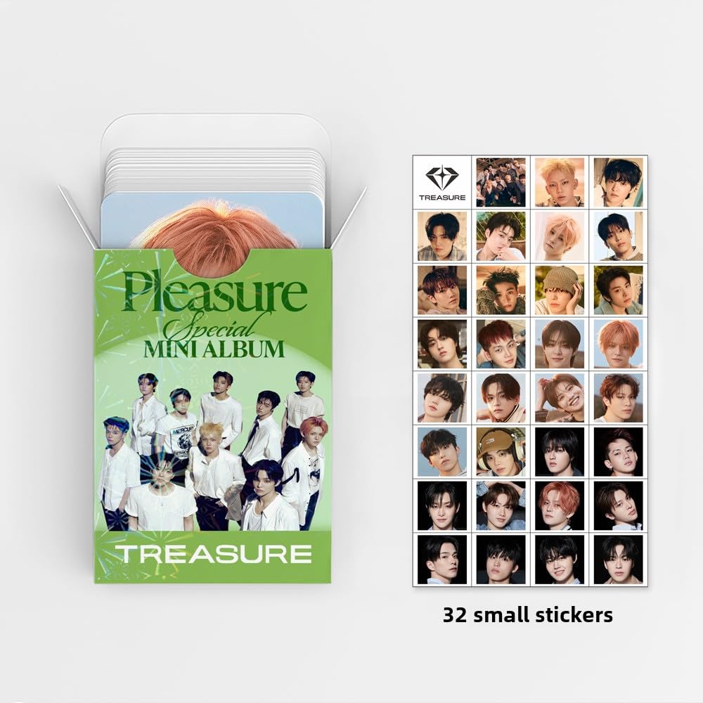 92 PCS Small Cards TREASURE kpop New Album PLEASURE Greeting Cards Star 60 PCS Photo Cards And 32 PCS Stickers, Lomo Cards, Photocards