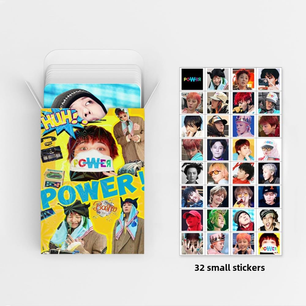 92 PCS Kpop bigbang G-Dragon Kwon Photo Cards 32 PCS stickers and 60 PCS reeting cards double sided Lomo Cards, Photocards