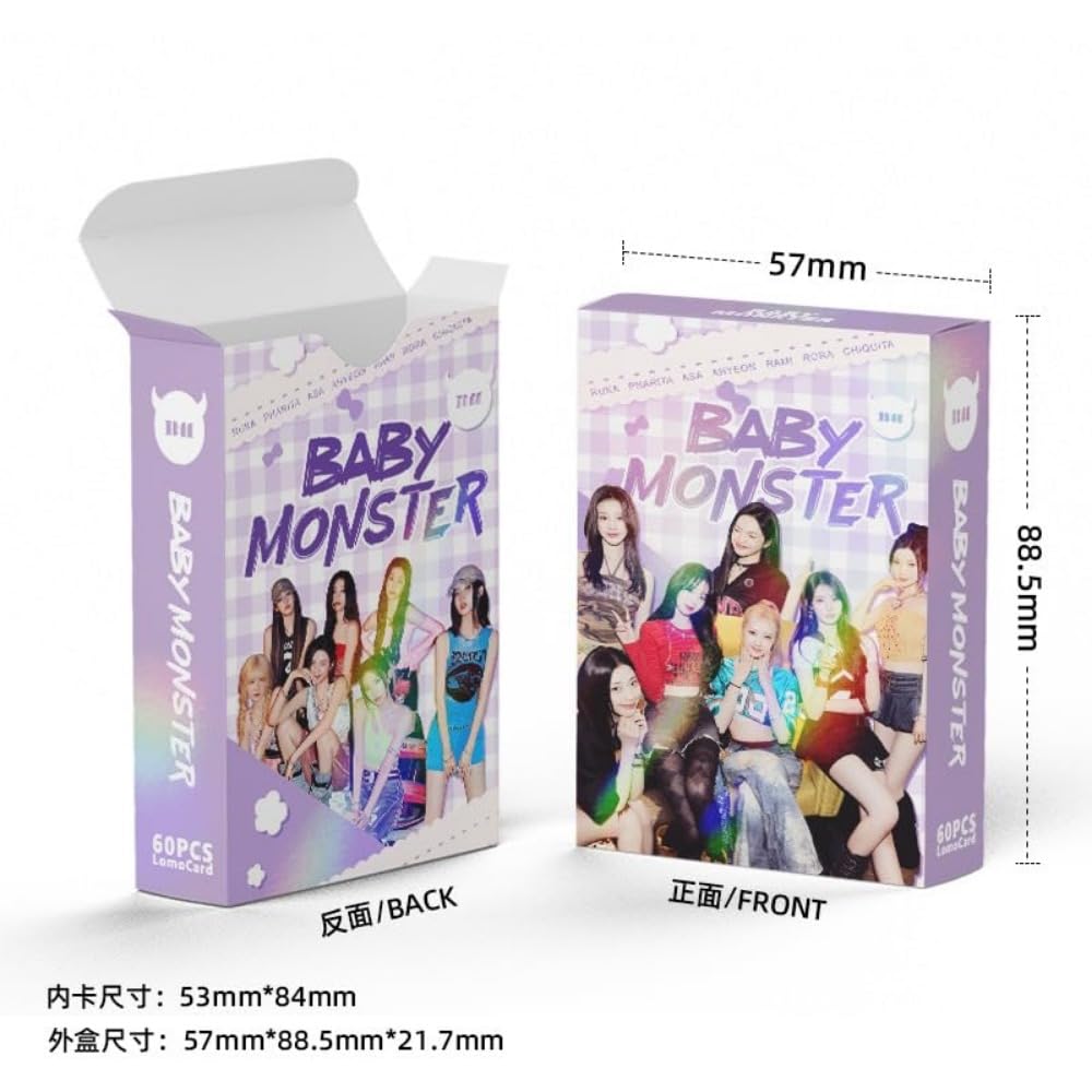 Babymonster Photo Cards,60 pcs double-sided laser card  Merch flash cards greeting cards  ,support photo cards, LOMO Cards