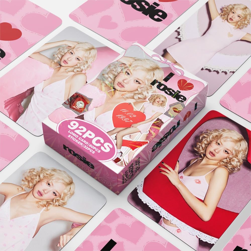 92 Pcs Black And Pink Kpop ROSE Album ROSIE Merch 60 Pcs Lomo Cards And 32 Pcs Music  Stickers
