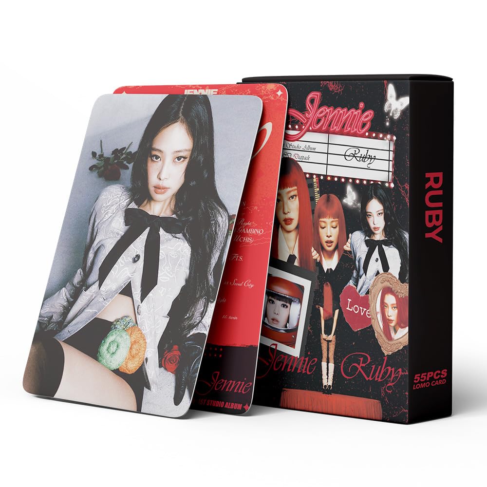 Black And pink Photocards JENNIE 55 PCS  JENNIE 1ST Studio Album RUBY Album LOMO small Cards  KPOP Ginny Merch LOMO Cards postcard Photocards