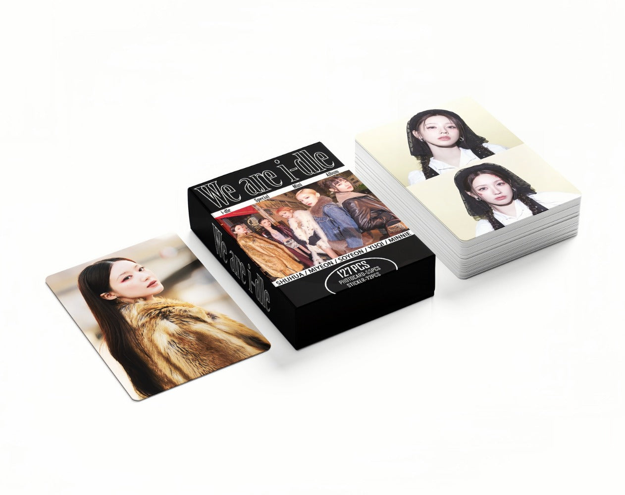 127Pcs IDLE Photocards Album WE ARE Merch Song Yuqi Ye Shuhua MINNIE Tian Xiaojuan Zhao Meiyan 55 Pcs Lomo Cars And 77 Pcs Stickers