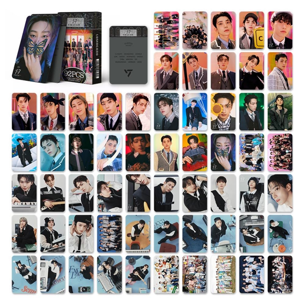 SEVENTEEN Photocards 92 PCS LOMO Cards SEVENTEEN Kpop Album 17 IS RIGHT HERE Merch, 60Pcs Lomo Cards And 32 Pcs Music, Stickers