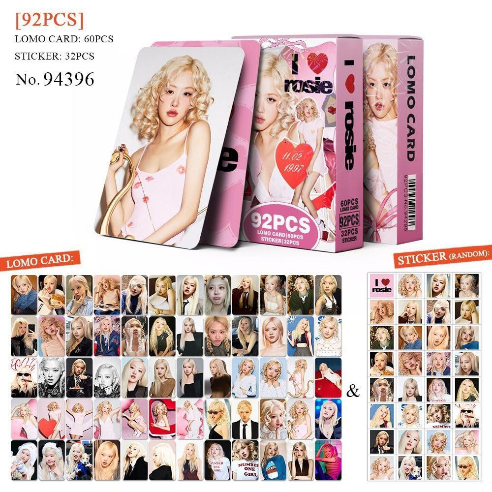 92 Pcs Black And Pink Kpop ROSE Album ROSIE Merch 60 Pcs Lomo Cards And 32 Pcs Music  Stickers