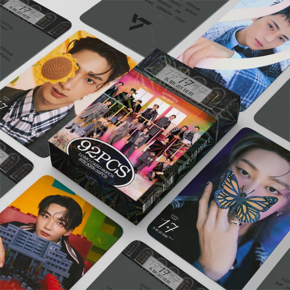 SEVENTEEN Photocards 92 PCS LOMO Cards SEVENTEEN Kpop Album 17 IS RIGHT HERE Merch, 60Pcs Lomo Cards And 32 Pcs Music, Stickers