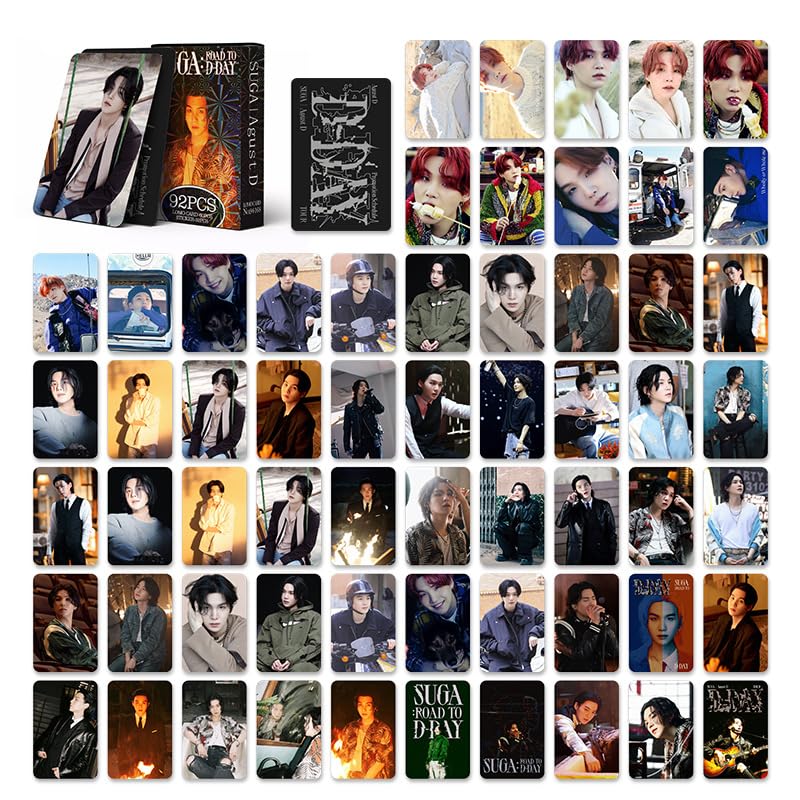 92Pcs  Kpop SUGA ROAD TO D-DAY Merch Photocards, Min Qi, Double Sided 60 PCS LOMO Cards And 32 Pcs Music Stickers