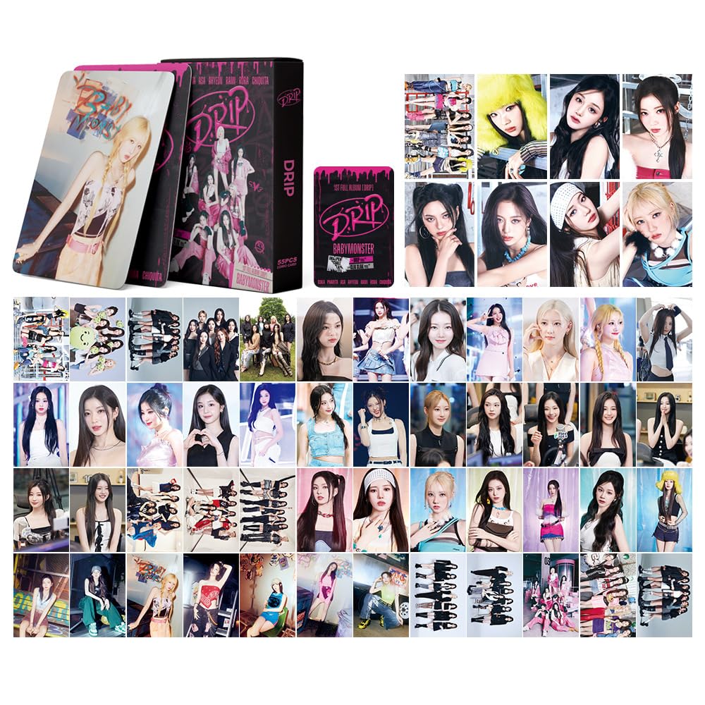 55 Pcs Baby Monster Album DRIP Merch Photocards ，2025 New Album Lomo Cards,55PCS Baby-Monster Cards for Gift and Fans