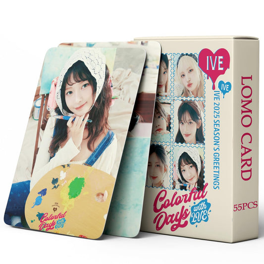 55 PCS IVE Kpop Photocards Album 2025 SEASON'S GREETINGS Merch Zhang Yuanying Colorful Days Lomo Cards