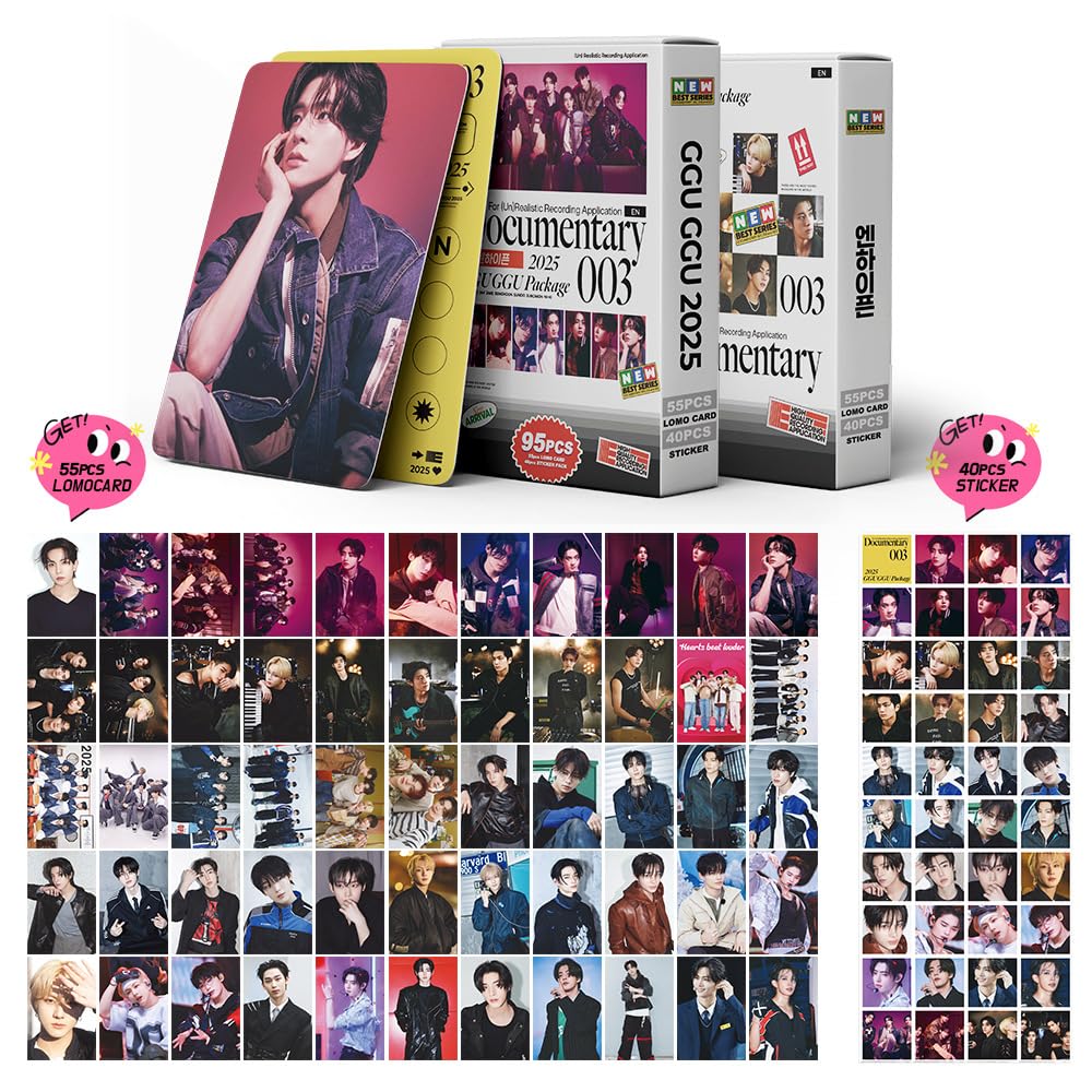 95 pcs enhypen photocards， Small Cards Stickers 2025 EN GGU GGU Series Poster Cards KPOP EN Support 40 PCS Stickers and 55 PCS Lomo Cards
