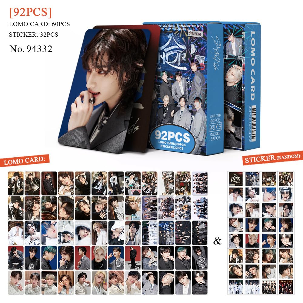 92 PCS LOMO Cards STRAYKIDS New Album, Hop (HOP) Merch, 60PCS PhotoCards And 32 PCS Music Stickers