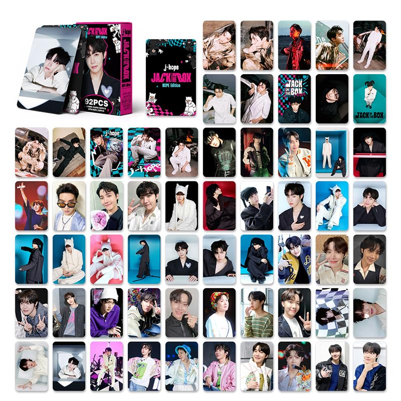 Kpop Star merch 92 PCS  JHOPE Personal Album Peripheral Small Card Double-sided LOMO Cards, 60 PCS Photocards and 32 PCS Music Stickers