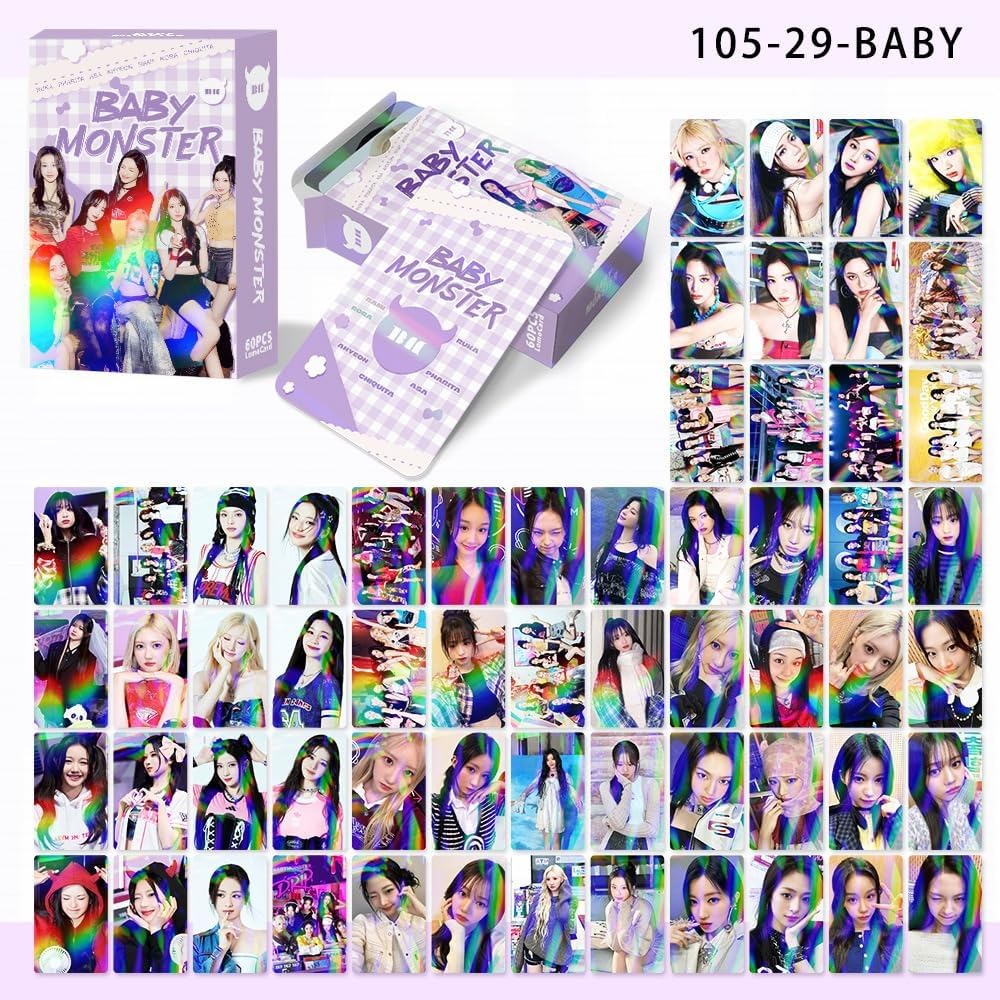 Babymonster Photo Cards,60 pcs double-sided laser card  Merch flash cards greeting cards  ,support photo cards, LOMO Cards