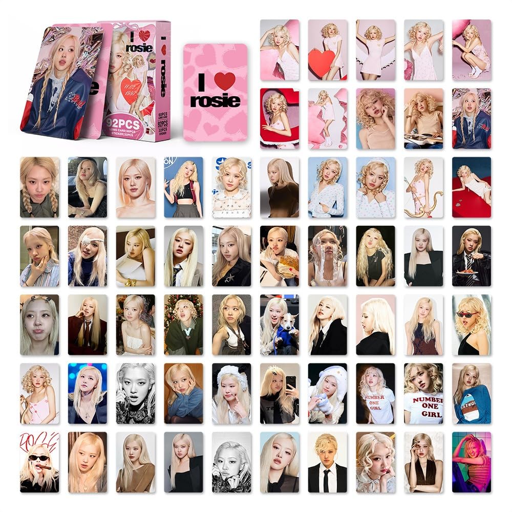 92 Pcs Black And Pink Kpop ROSE Album ROSIE Merch 60 Pcs Lomo Cards And 32 Pcs Music  Stickers