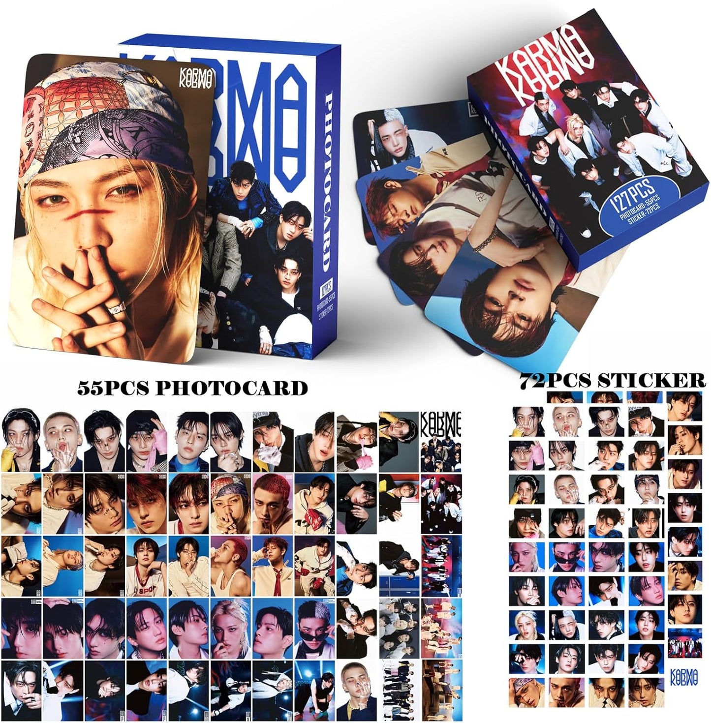 Stray Kids KARMA Album Photocards 127PCS KARMA Photo Card Set Stray Kids The 4th Album Merch Boys and Girls Card Set 55 PCS Photocard and 72 PCS Stickers Gift for STAY