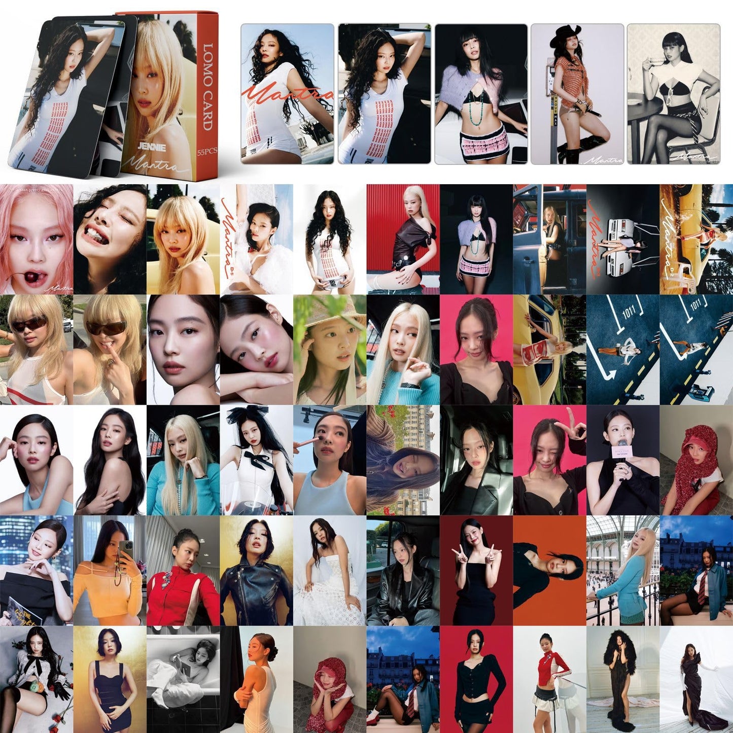 55 PCS JENNIE Small Cards Mantra Card BlackPink Gold Jenny Lomo Cards, Photocards