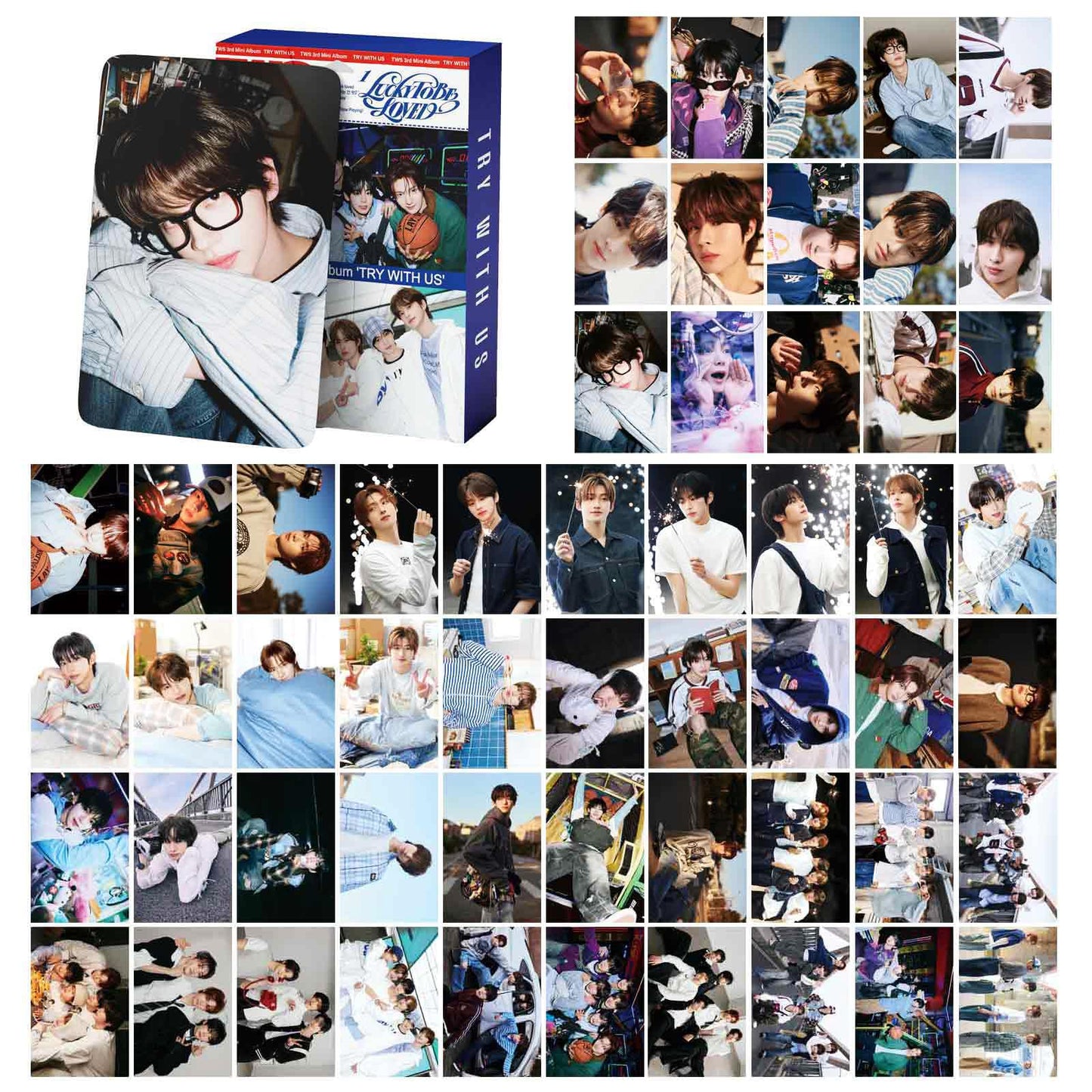 127 Pcs TWS Photocards TRY WITH US Album Lucky to be loved Merch 55 Pcs Lomo Cards And 67 Pcs Stickers