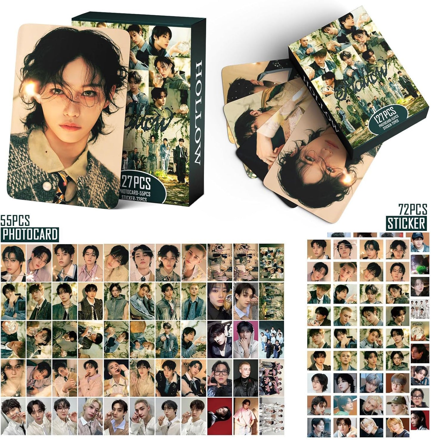 Stray Kids HOLLOW Album Photocards 127 PCS KPOP Giant Photo Card Set Stray Kids Merch Boys and Girls Card Set 55 PCS Photocard and 40 PCS Stickers