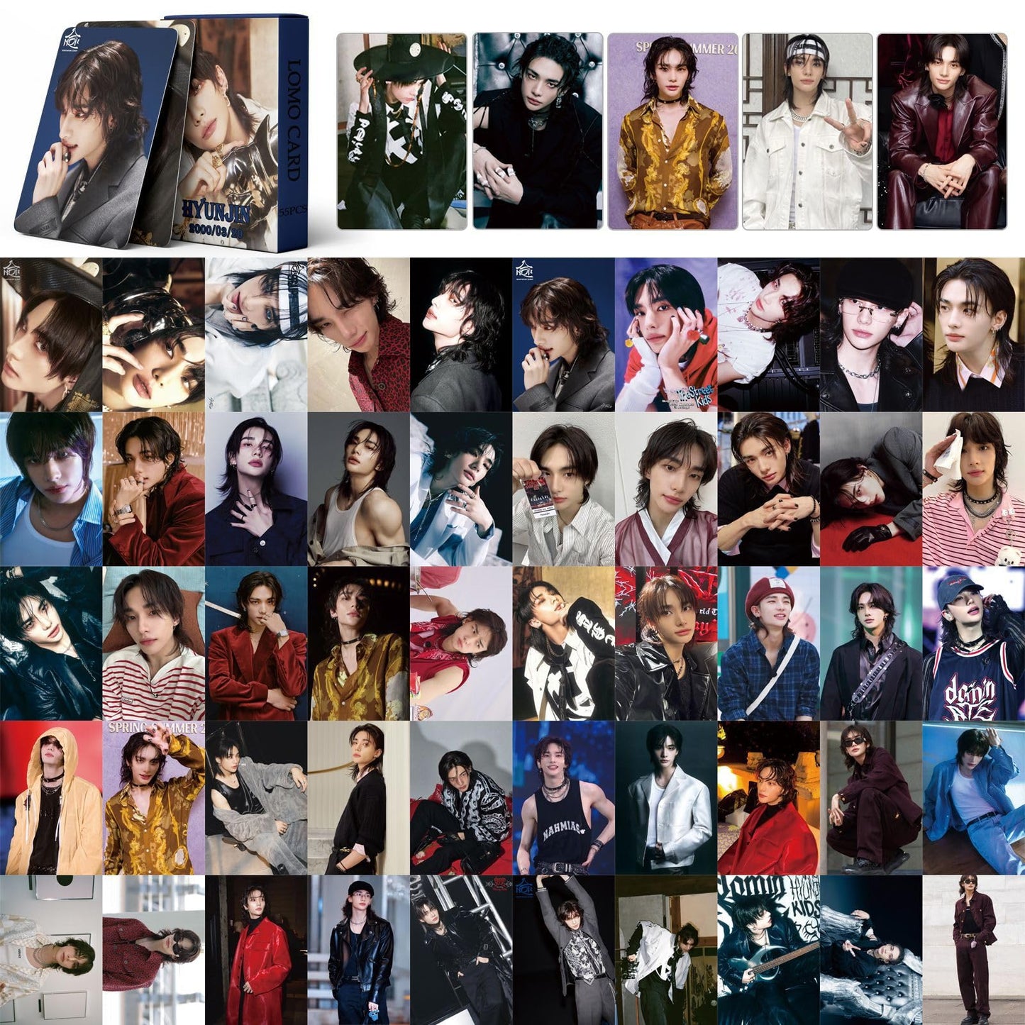 55 PCS Stray Kids Small Card (HOP) Huang Hyunchen HyunJin Lomo Cards, Photocards