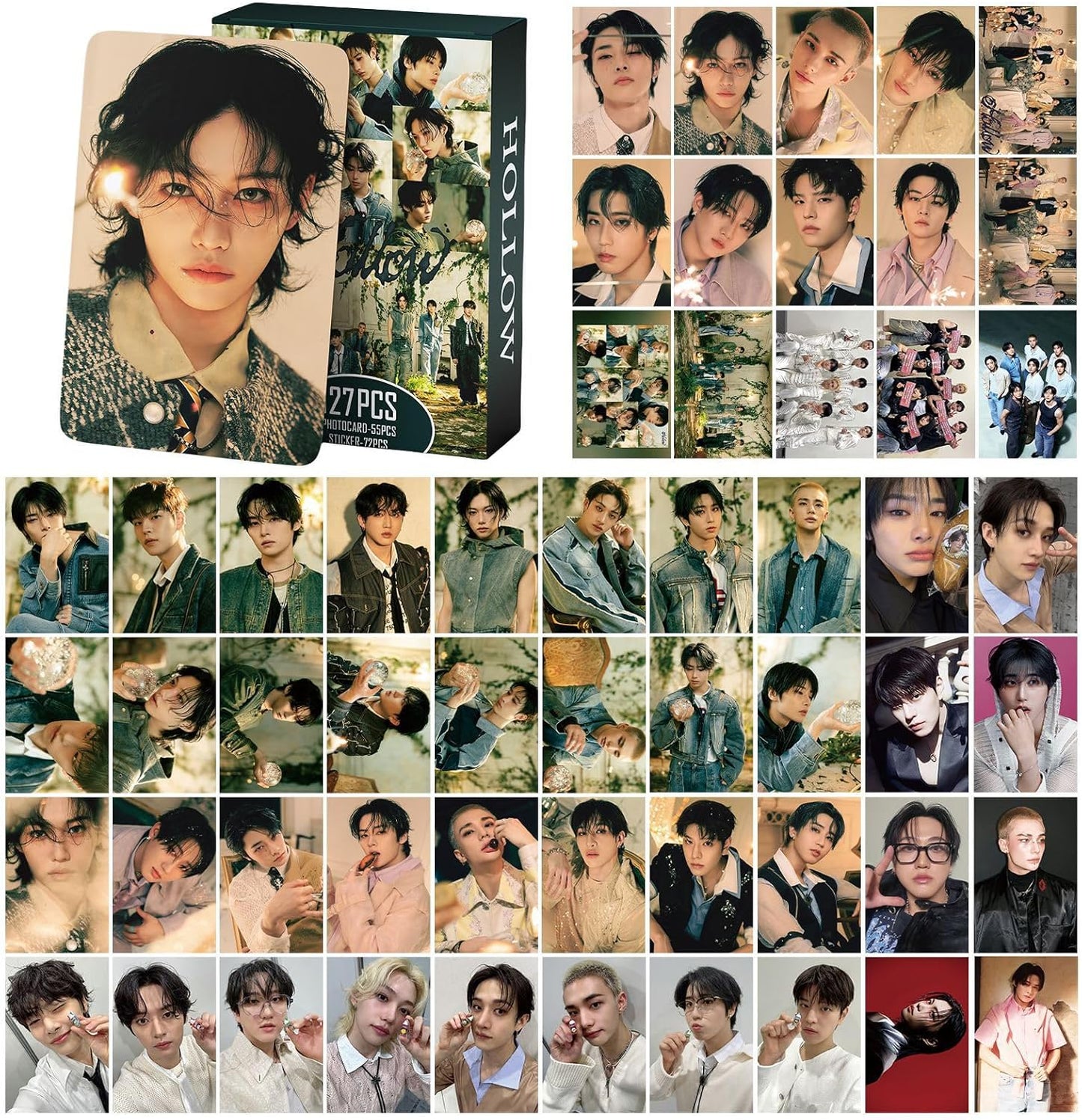 Stray Kids HOLLOW Album Photocards 127 PCS KPOP Giant Photo Card Set Stray Kids Merch Boys and Girls Card Set 55 PCS Photocard and 40 PCS Stickers