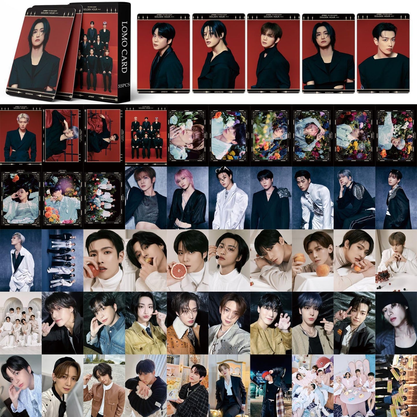 55 PCS ATEEZ  Photocards Merch Small Cards GOLDEN HOUR: Part 2 Cards Ice On My Teeth , Ateez Album Lomo Cards,