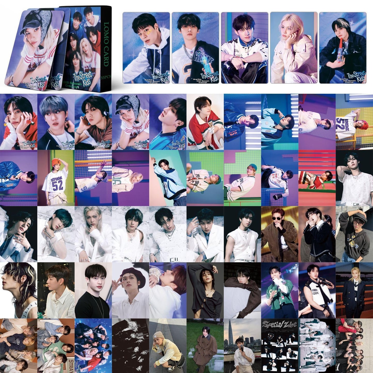 55 PCS stray kids cards THE STREET KIDS small card SEASON'S GREETINGS Lomo Cards, Photocards