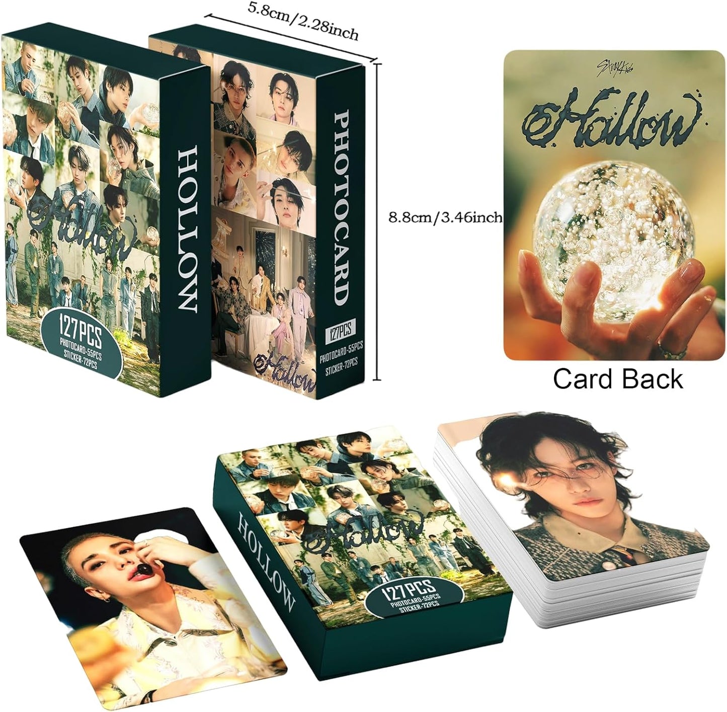 Stray Kids HOLLOW Album Photocards 127 PCS KPOP Giant Photo Card Set Stray Kids Merch Boys and Girls Card Set 55 PCS Photocard and 40 PCS Stickers