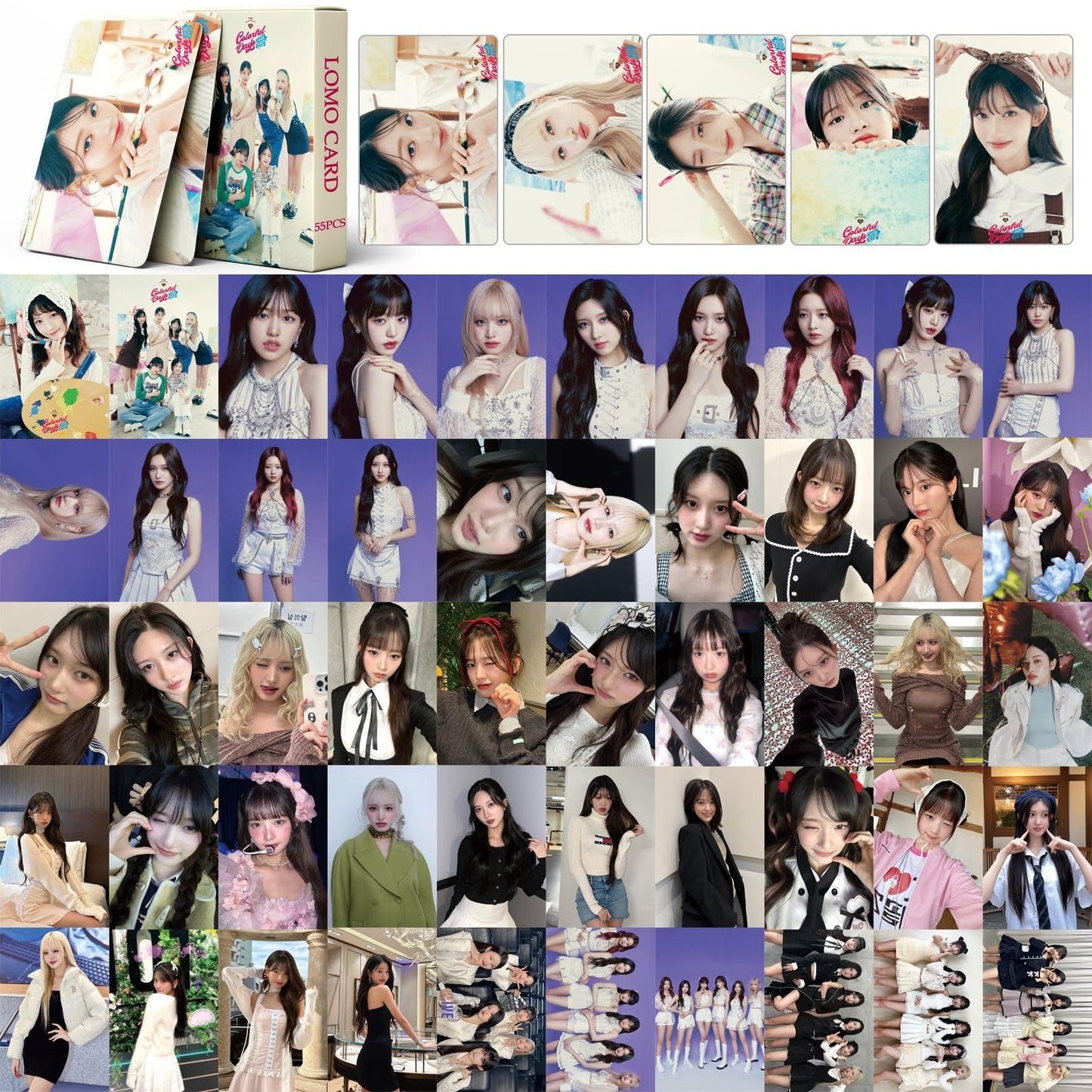 55 PCS IVE Kpop Photocards Album 2025 SEASON'S GREETINGS Merch Zhang Yuanying Colorful Days Lomo Cards