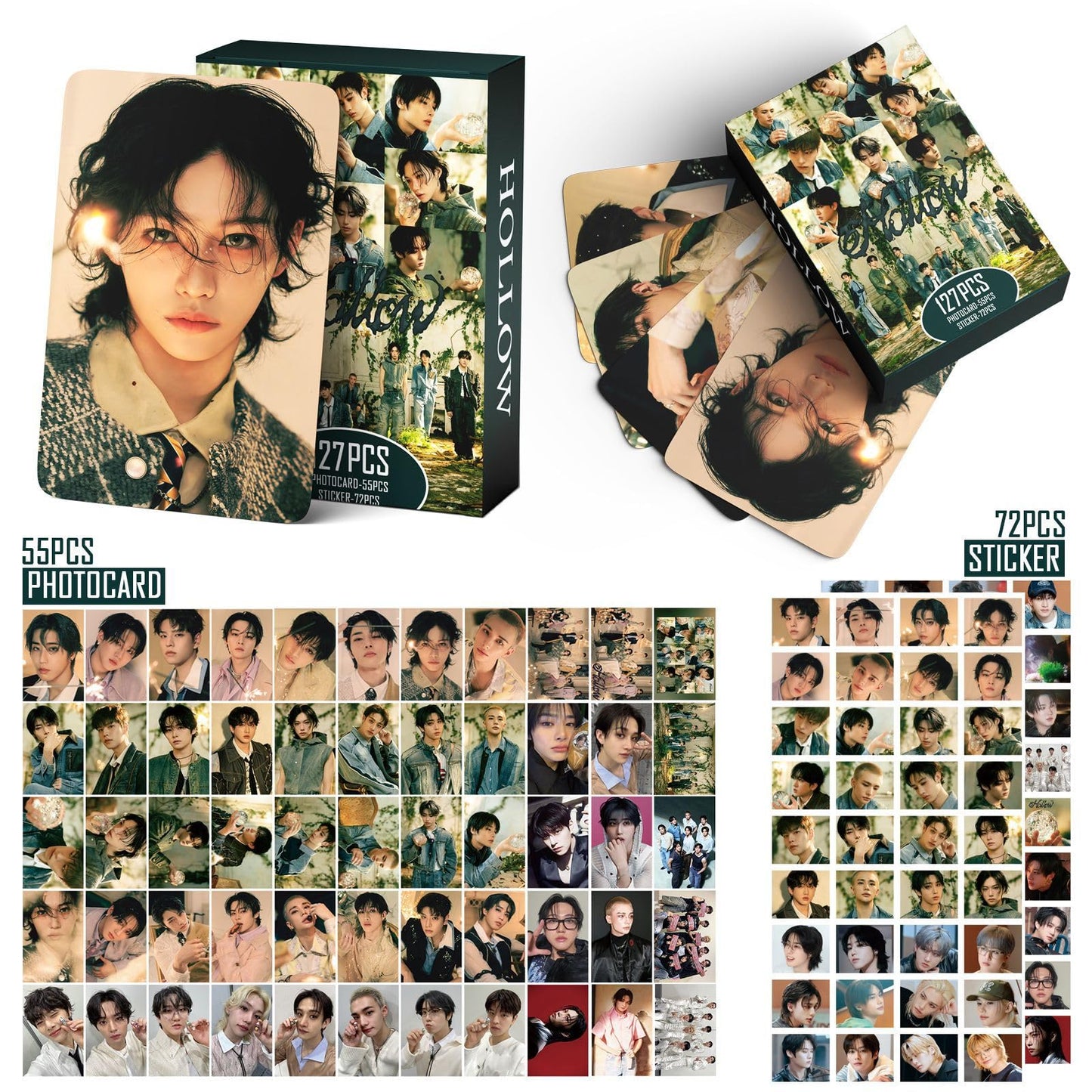 127 Pcs Stray Kids Photo Cards Album HOLLOW Merch, 55 Pcs Lomo cards And 72 Pcs Stickers