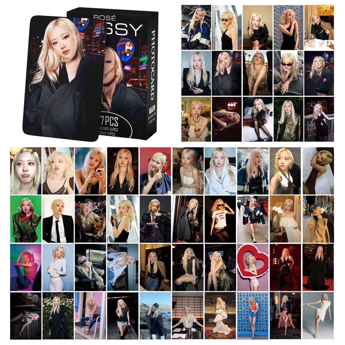 127 Pcs Black and Pink ROSE Photocards Album MESSY Merch 50 Pcs Lomo Cards And 77 Pcs Stickers