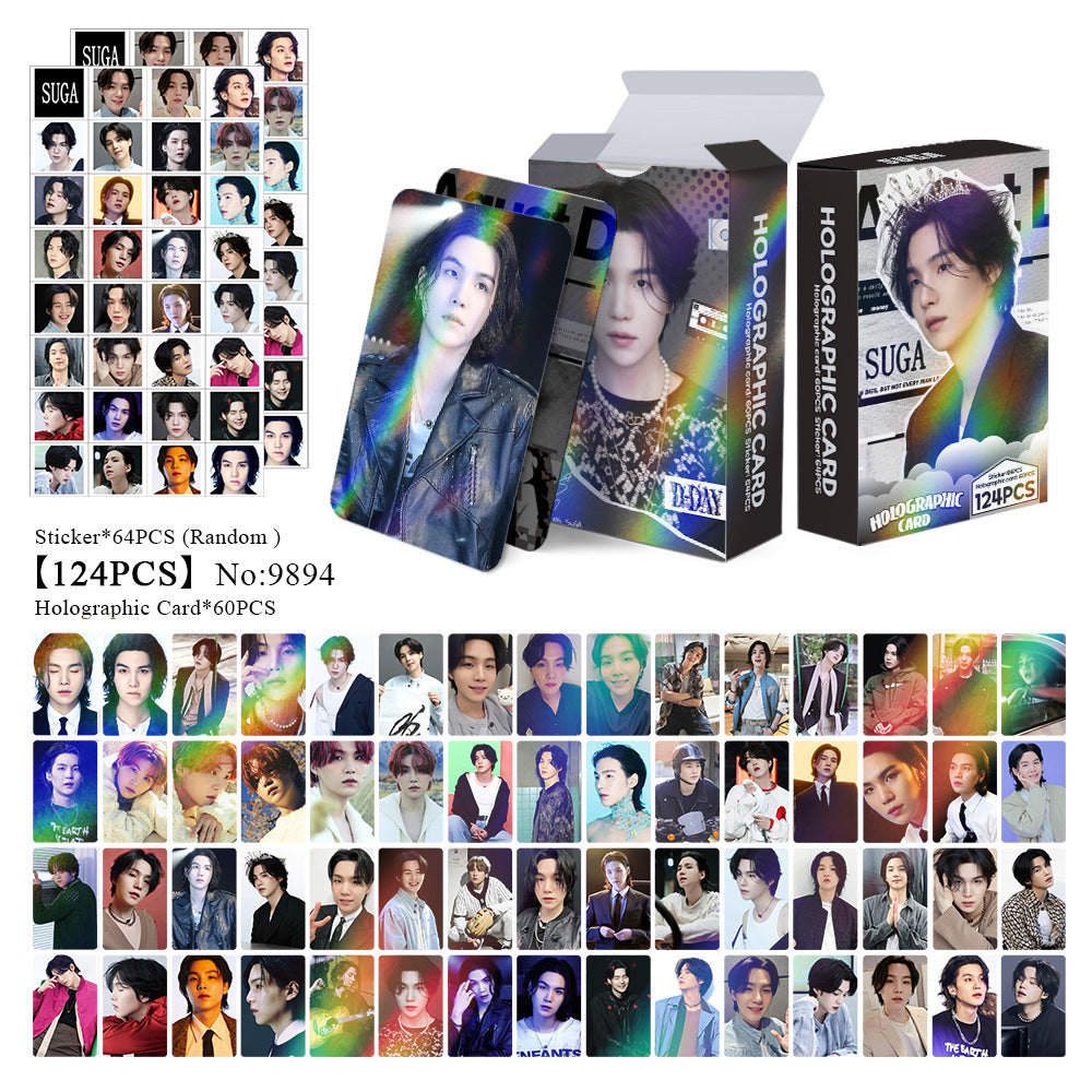 124 Pcs Laser Cards SUGA Photocards Album AgustD Merch 60 Pcs Lomo Cards And 64 Pcs Stickers