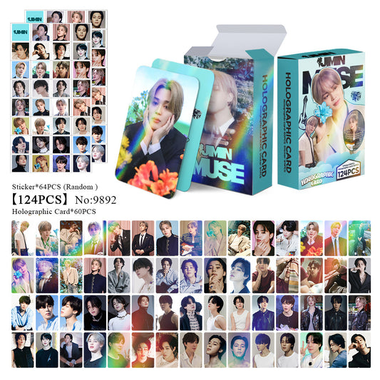 124 Pcs Laser Kpop Jimin PhotoCards New Solo Album (MUSE) Merch 60 Pcs Lomo Cards And 64 Pcs Stickers