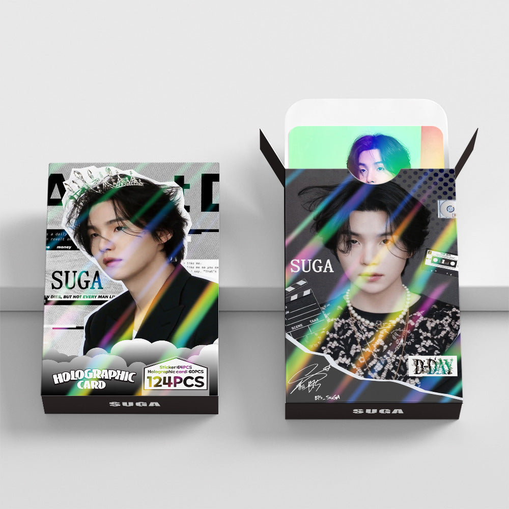 124 Pcs Laser Cards SUGA Photocards Album AgustD Merch 60 Pcs Lomo Cards And 64 Pcs Stickers