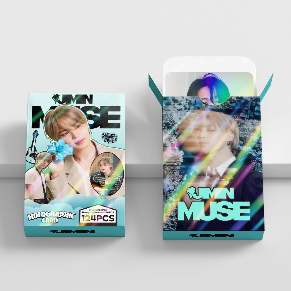 124 Pcs Laser Kpop Jimin PhotoCards New Solo Album (MUSE) Merch 60 Pcs Lomo Cards And 64 Pcs Stickers