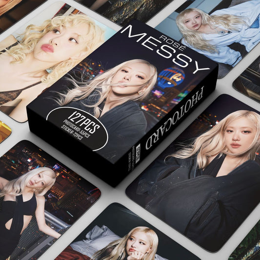 127 Pcs Black and Pink ROSE Photocards Album MESSY Merch 50 Pcs Lomo Cards And 77 Pcs Stickers