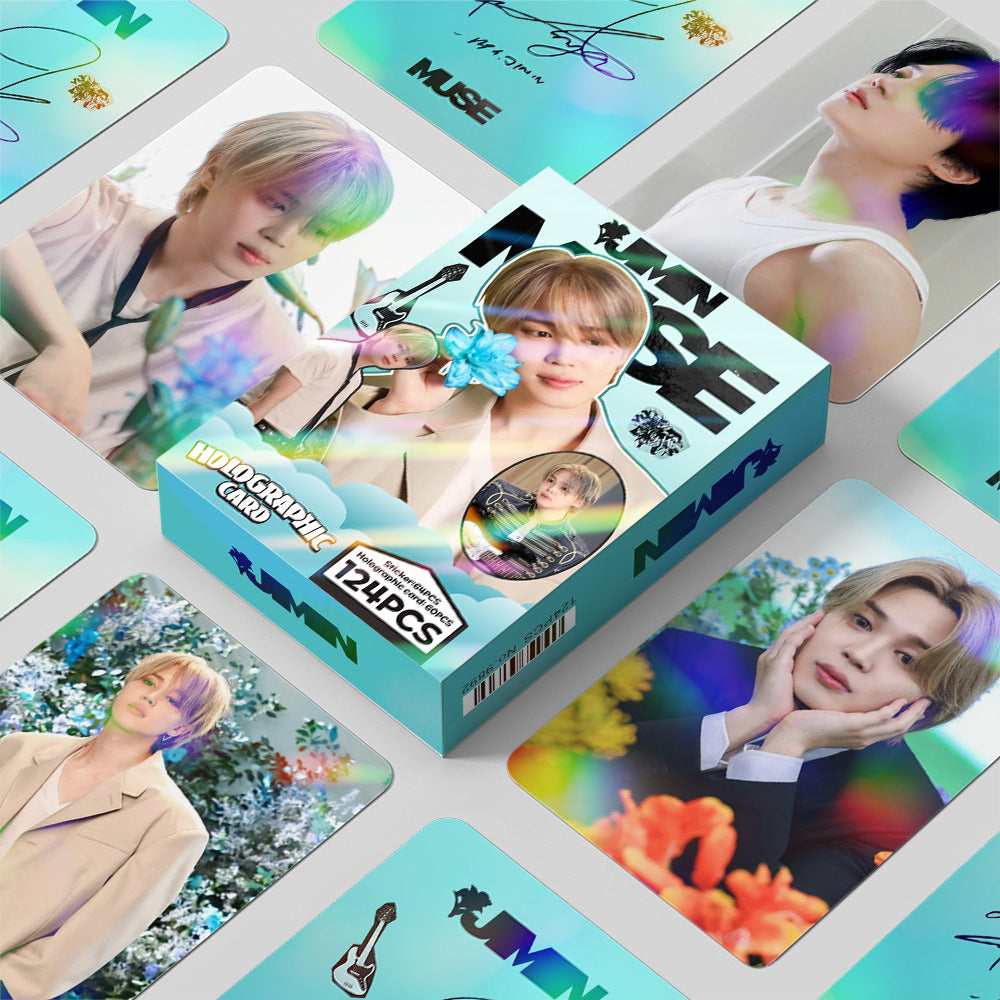 124 Pcs Laser Kpop Jimin PhotoCards New Solo Album (MUSE) Merch 60 Pcs Lomo Cards And 64 Pcs Stickers