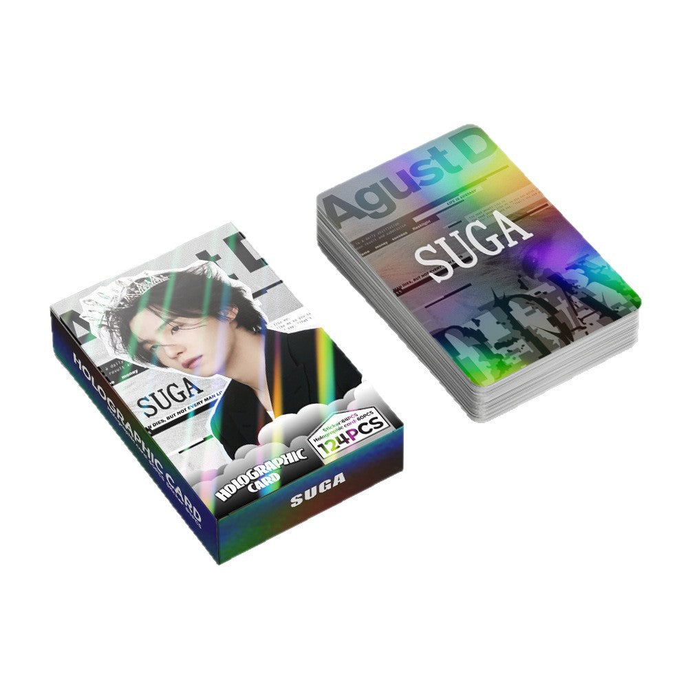 124 Pcs Laser Cards SUGA Photocards Album AgustD Merch 60 Pcs Lomo Cards And 64 Pcs Stickers