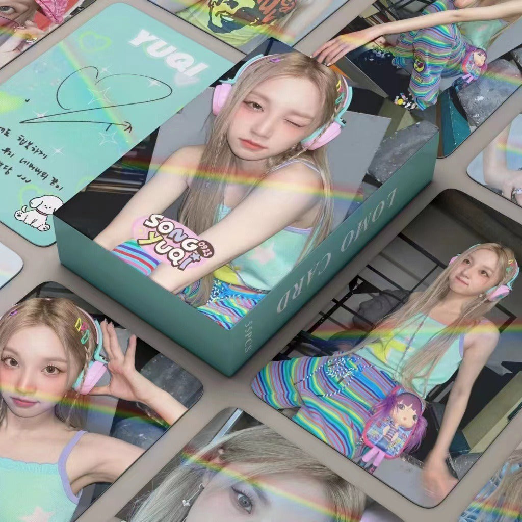 55 PCS (G) I-DLE Small Card Song Yuqi Laser Small Card SongYuqi Peripheral Flash Card, PhotoCards Lomocards