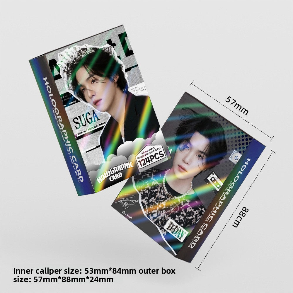 124 Pcs Laser Cards SUGA Photocards Album AgustD Merch 60 Pcs Lomo Cards And 64 Pcs Stickers