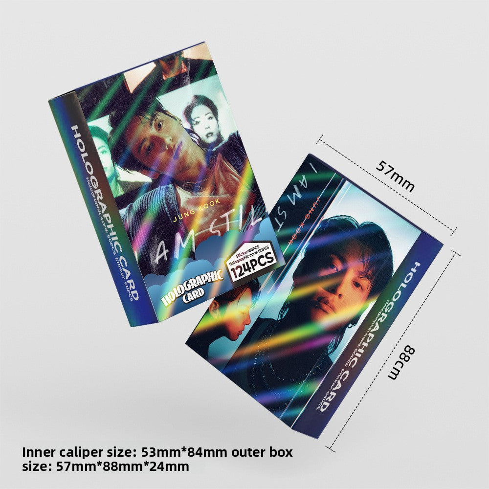 124 Pcs Laser JungKook Photocards Album I AM STILL Merch 60 Pcs LOMO Cards And 64 Pcs Stickers